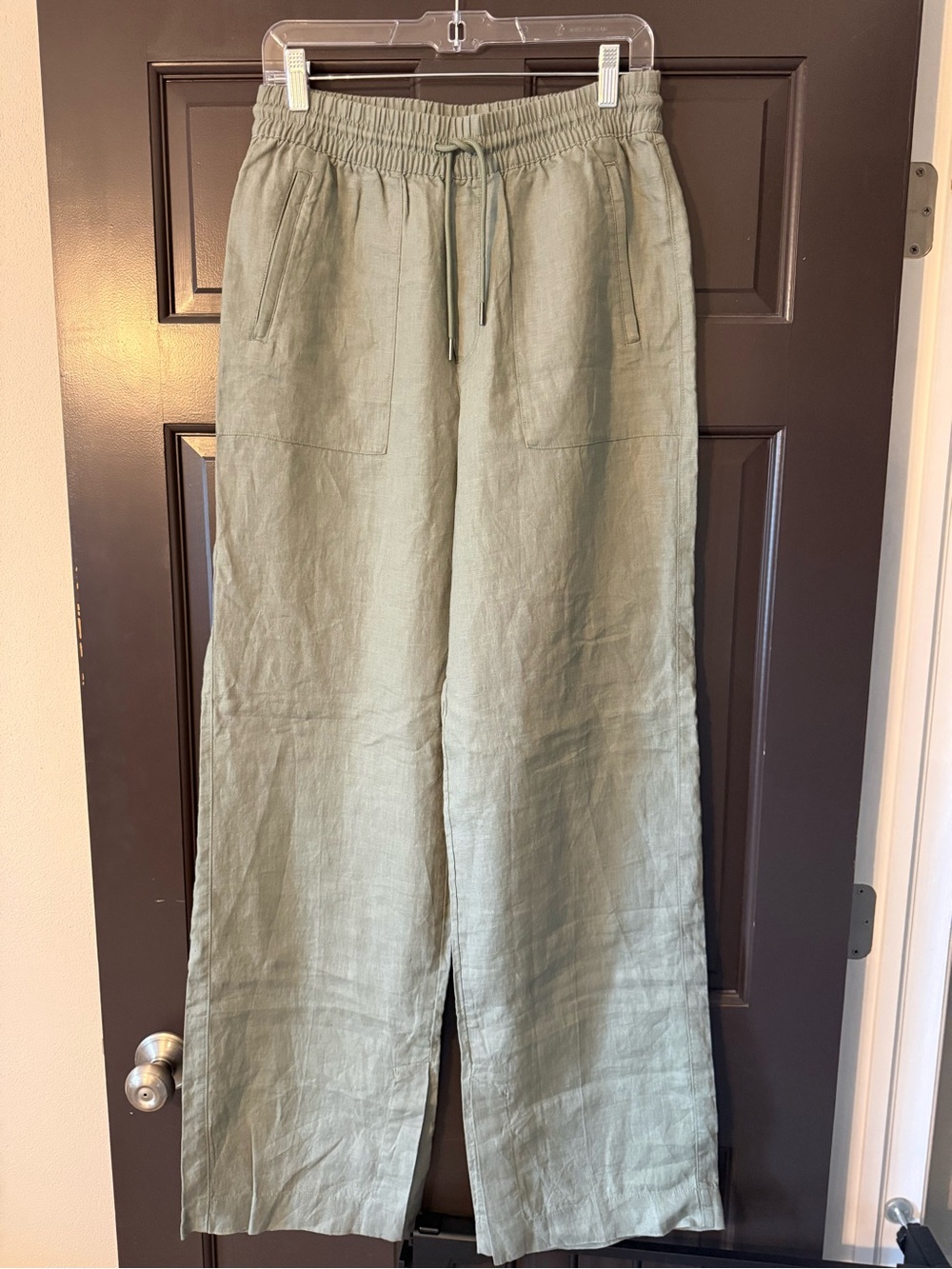 Athleta Small Tall ST RETREAT LINEN WIDE LEG Pant Green NWOT